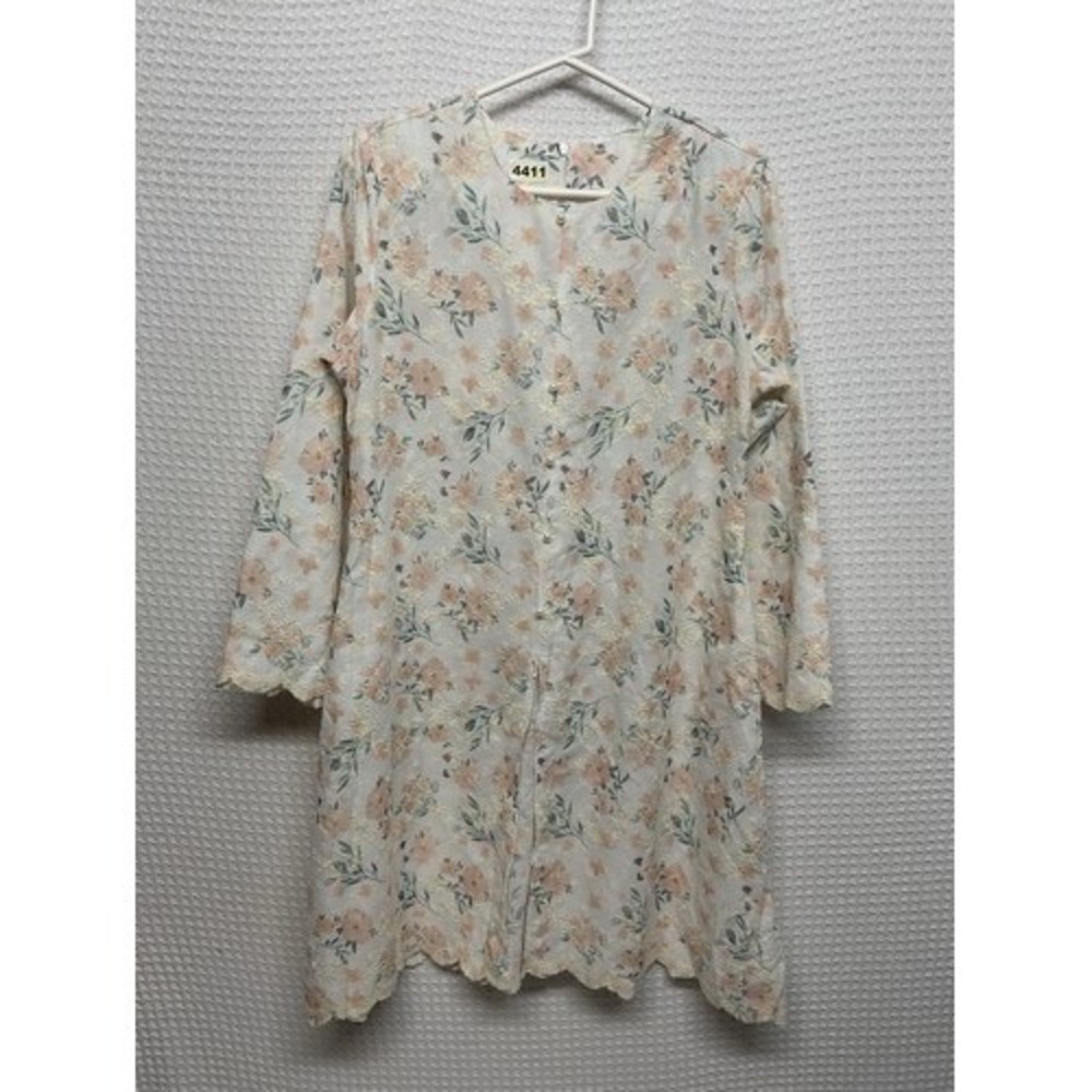 VTG Ivory/White Embroidered Floral Lace Trim Feminine Dress Tunic Women XL